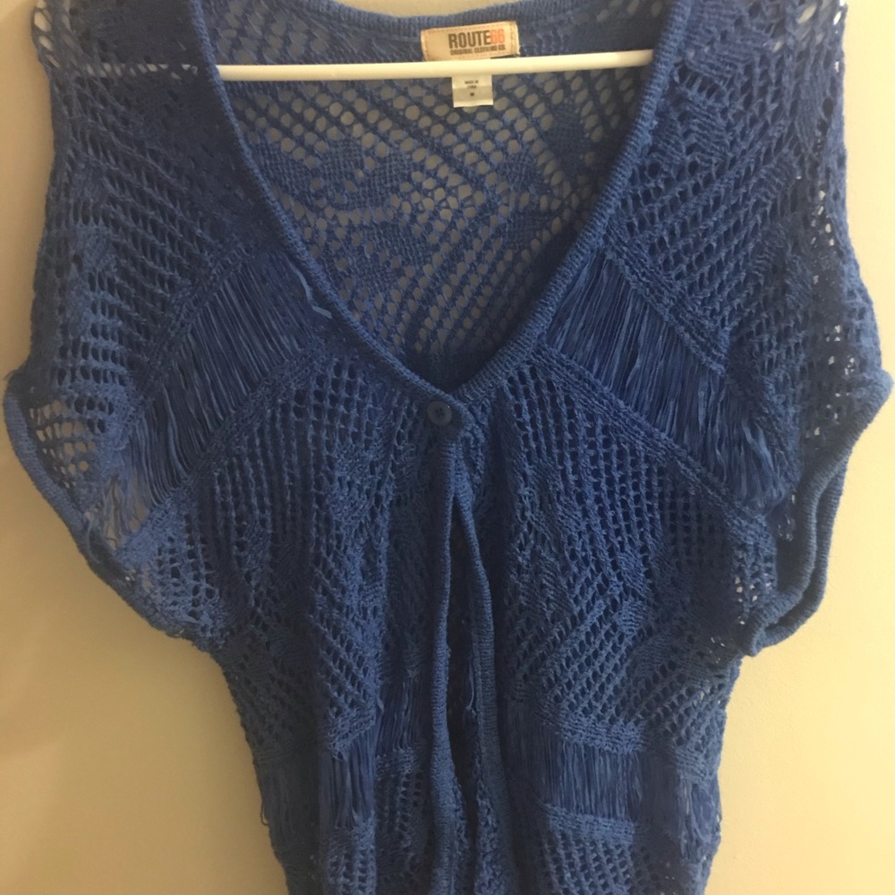 Blue open front cardigan